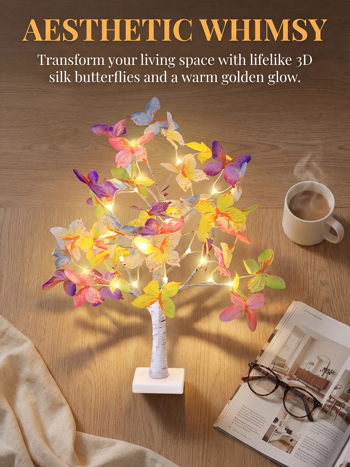 1pc Butterfly Simulation Tree, Butterfly Flower Tree Lamp, Battery/USB Powered Artificial Flower Pot Tree Planting Lamp, Suitabl