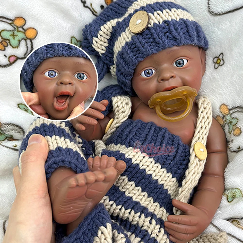 18" Silicone Reborn Baby Boy Handmade 3D Painted Newborn Baby Black Doll Pеборн Muñeca Silicone Soft Lifelike Corpo De Silicona
