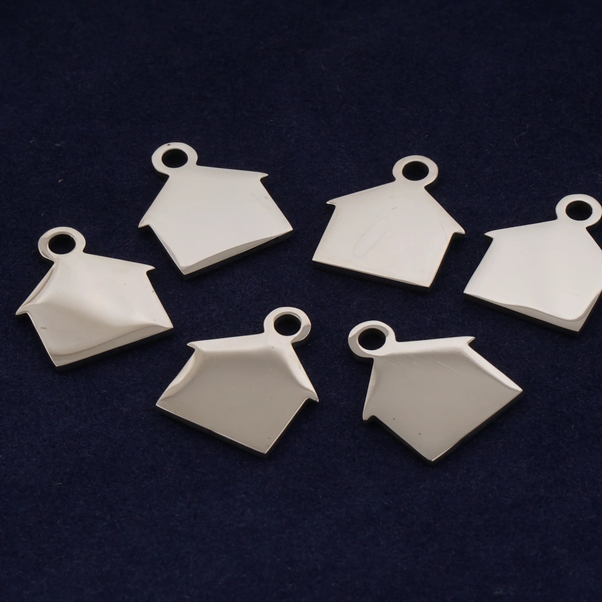 10Pcs Mirror House Shape Stainless Steel Pendant Engravable Address Pet Tag Anti-lost Keychain Charm Accessories,5/8*9/16