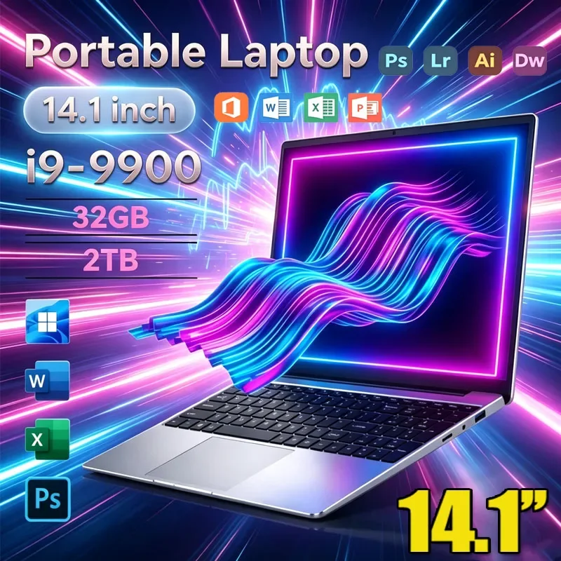 2026 14.1' Ultra Slim Laptop Intel Core I9-9900 16GB RAM 1/2TB SSD Windows 11 Fingerprint Unlock Office Game Backlight Laptop