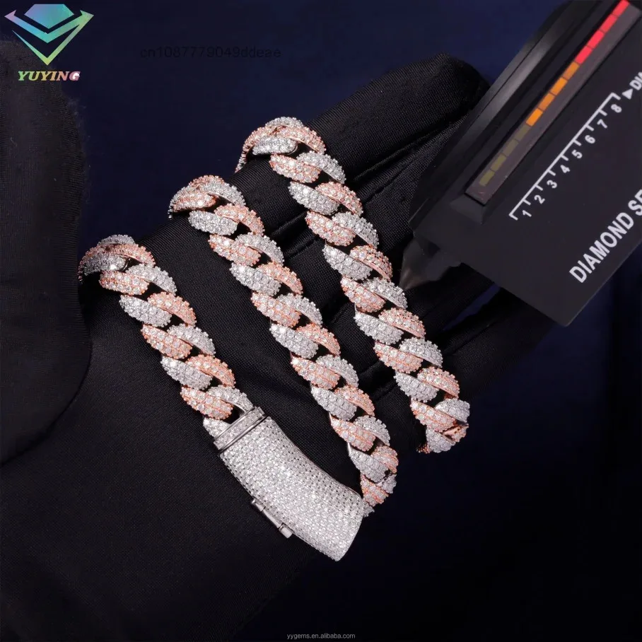 Silver 925 GRA Moissanite 13mm Wide Diamond Iced Out Bracelet Necklace Hip Hop Miami Cuban Link Chain for Rapper Men..