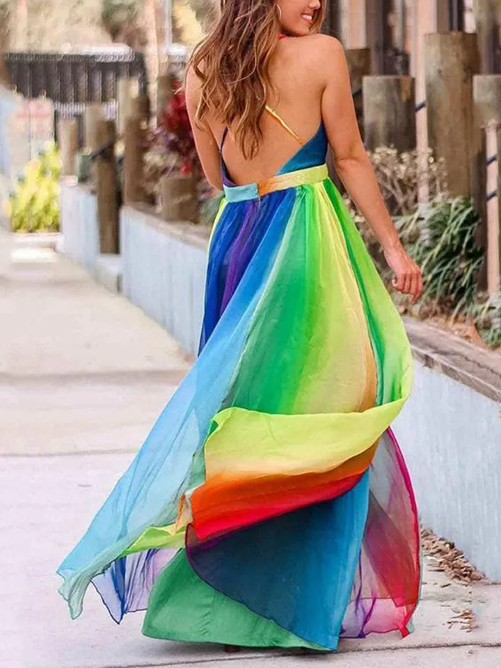 backless colorful dress Halter Mermaid Sweep Train Backless Sleeveless Beading Evening Dress main image 1