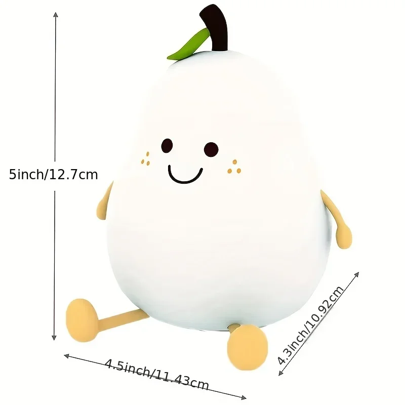 Imagem -04 - Cute Fruit Silicone Night Light Nursery Pear Lamp Usb Carregamento Lâmpada de Mesa Criativa para Crianças Criança Decoração do Quarto Nightlight 1pc