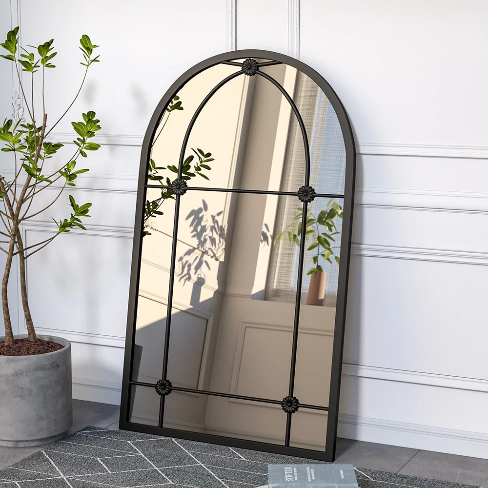 Arched Wall Hanging Hanging Metal Windowpane Mirror Home Decoration