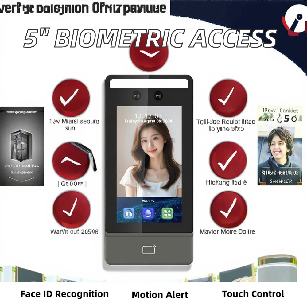 5 Inch IP67 Dynamic Biometric Face Recognition Card Reader Motion Detection Swipe Password Access Control