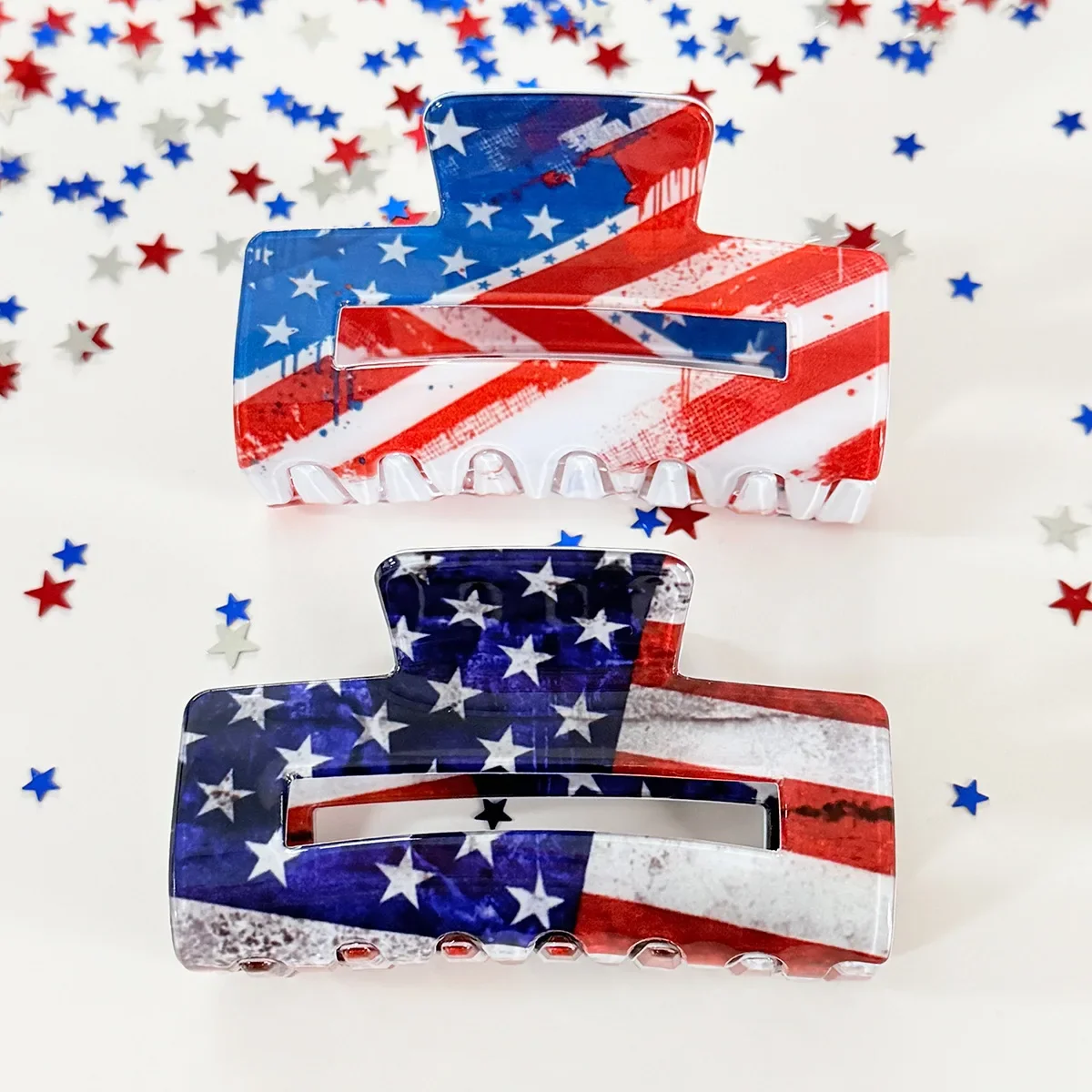 

American flag grab clip Independence Day medium square ponytail clip back head disc hair shark clip cross-border holiday hair accessories