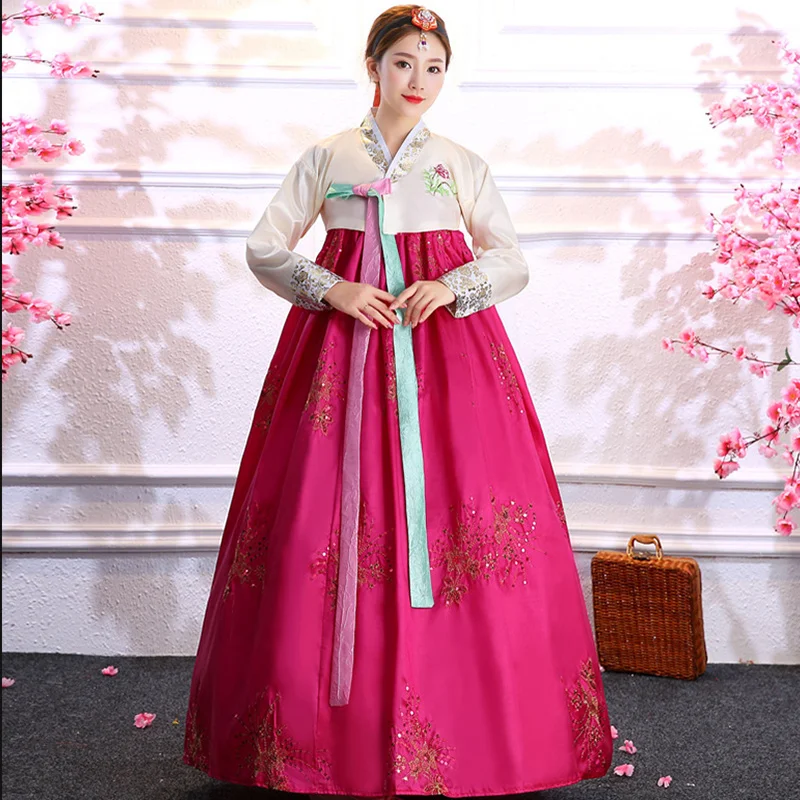 Sequined Korean Traditional Costume Hanbok Female Korea Costume Hanbok Dresses National Dance Clothing For Stage Show