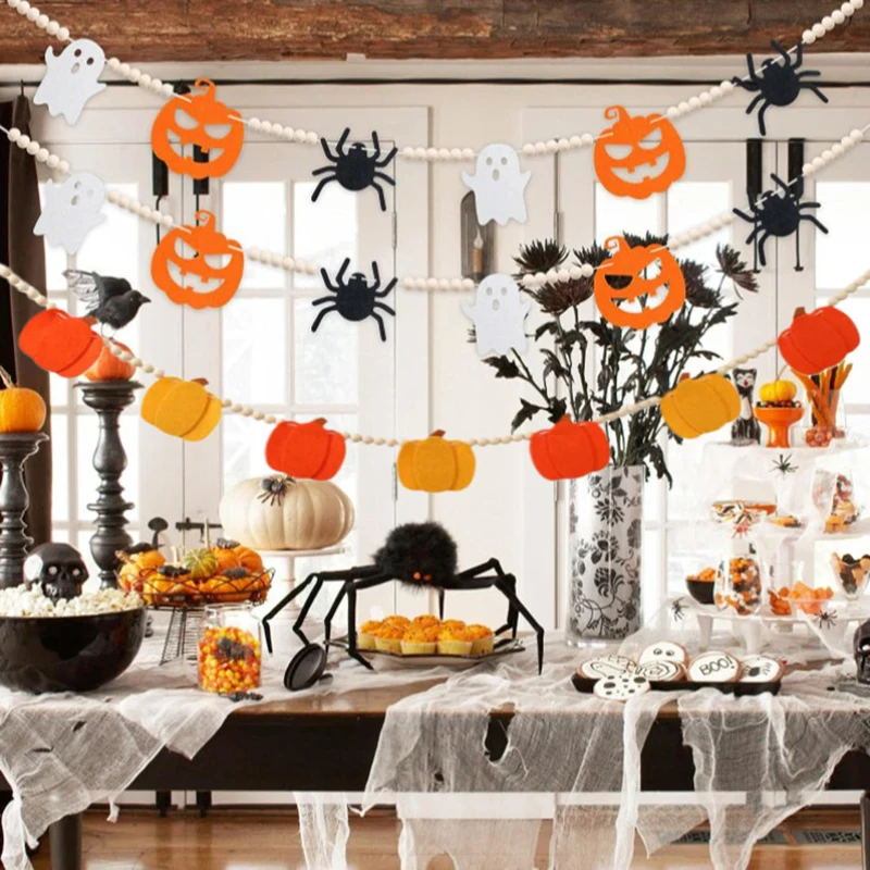 Guirnalda colgante de fieltro para Halloween, calabaza, fantasma, Araña, Pancarta, adornos colgantes de pared para Festival, fiesta, decoración del hogar