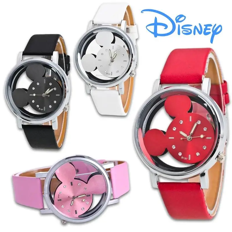 

Disney Mickey Mouse Quartz Watch Rhinestone Hollow Dial Synthetic Strap Fashion Wristwatch Gift for Women Teens Adults