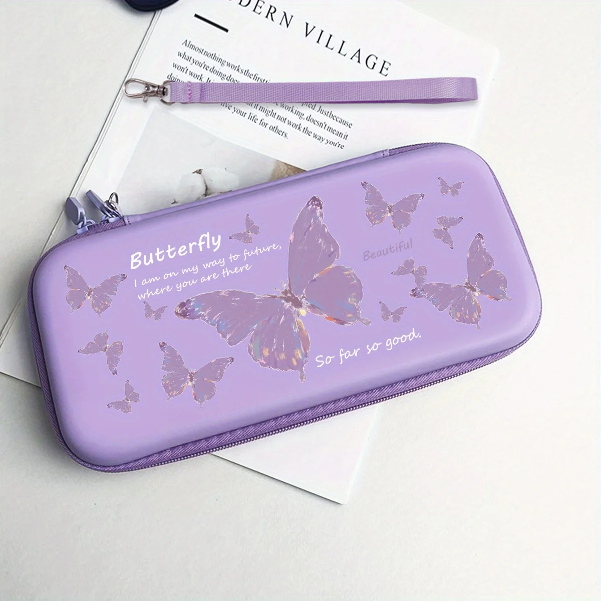 Pink Purple Butterfly Nintendo Switch Portable Travel Bag  Anti-collision Shell Storage Case To Organize Gaming Accessories