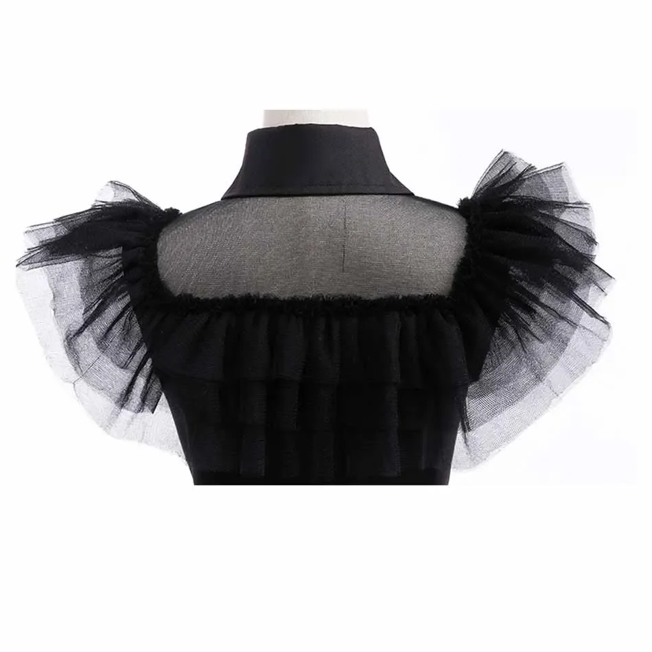 2-12Yrs Wednesday Cosplay Girl Black Costume Movie Wednesday Mesh Dress For Kids Girls Party Dresses Halloween Carnival Costumes