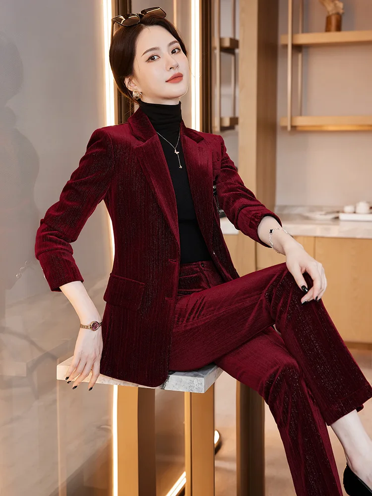 High Quality Fabric Women Business Suits with Pants and Jackets Coat Ladies Formal Autumn Winter Professional Pantsuits Blazers