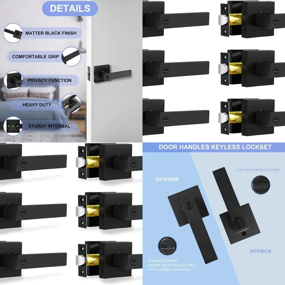

Комплект из 6 матовых черных дверных рычагов конфиденциальности, сверхмощные внутренние ручки без ключа для кровати и ванны, двусторонние для левой и правой руки