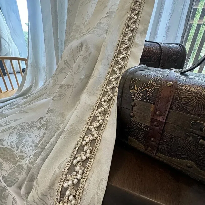 Custom Size Fashion European Luxury Peony Relief Jacquard Tulle Window Sheer Curtains for Living Room Bedroom Dining White Tulle