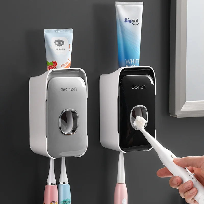 Holder Automatic Toothbrush Toothpaste Dispenser Set Dustproof Sticky Suction Wall Mounted Toothpaste Squeezer for Bathroom