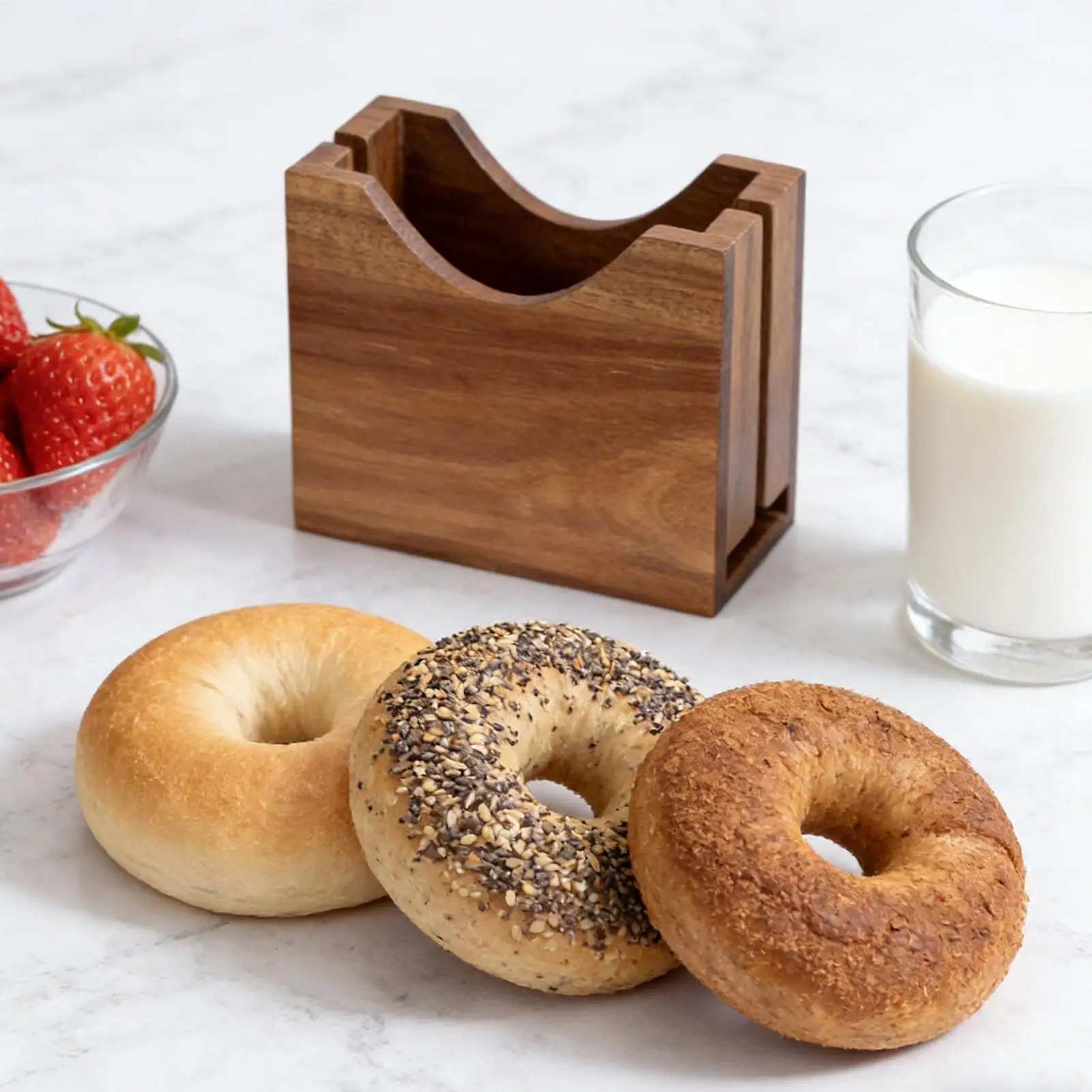 Bagel Cutter Wood Anti-Slip Effortless Stylish Cutting Groove Bread Cutter Kitchen Gadget for Home Dorm Apartment Cafe