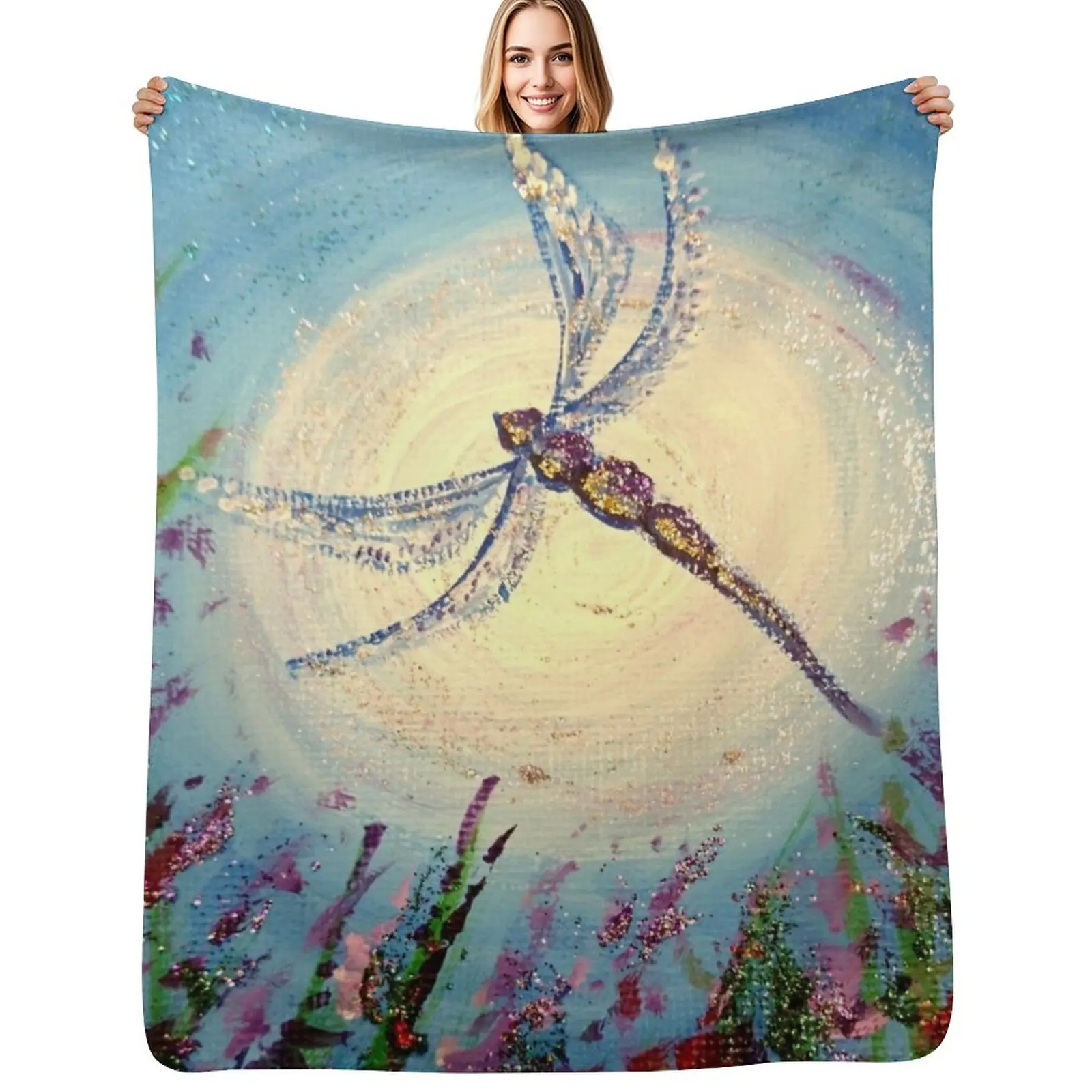 Dragonfly in flowers Throw Blanket Stuffeds Flannel Fabric Weighted bed plaid Luxury Brand Comforter Blankets