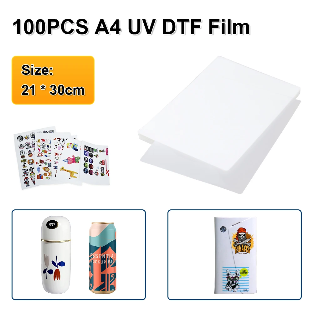 100PCS A4 UV DTF A Film Transfer Sticker UV DTF Printer Direct printing FilmA to Plastic Metal Acrylic Glass Leather UV DTF Film