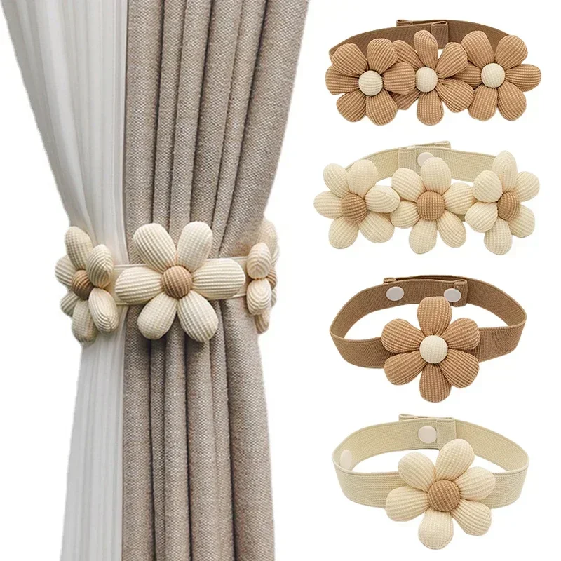 1PC Curtain Tie Tape Curtain Tiebacks Simple Snap Type Elasticated Tape Flower Pattern Matching Curtains Home Decoration