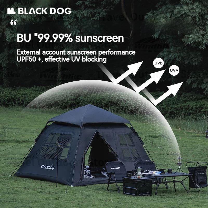 Naturehike BLACKDOG Automatic One-touch Tent Quick Open Camping Outdoor Black Coated Waterproof Large Space Sunscreen Travel