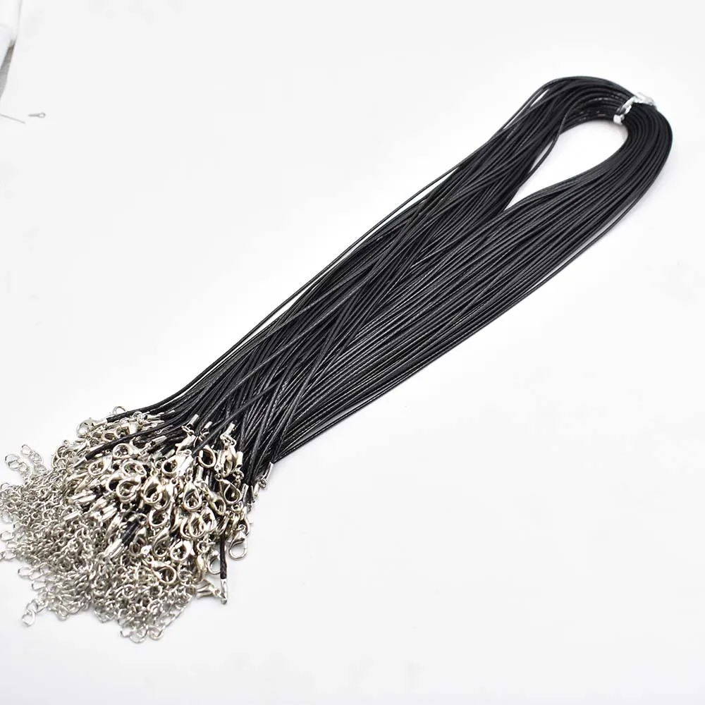 Modische 1,5mm 2mm 45cm 60cm 70cm schwarze gemischte Wachsleder-Kordel Halskette Seil Kette Karabinerverschluss DIY Schmuckzubehör 100 Stück/Lot – Detail 3