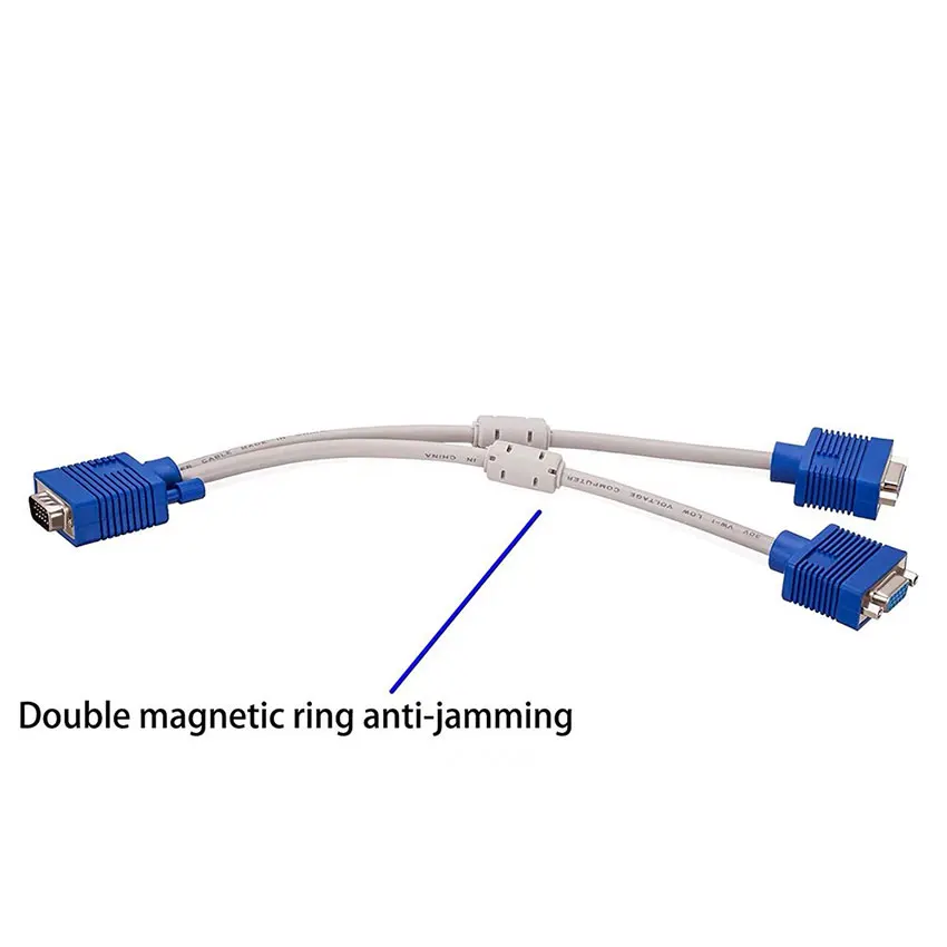 1/3/5PCS 1 Computer To Dual 2 Monitor Vga Splitter Cable Video Y Splitter 15 Pin Two Ports Vga Male To Female 0.3M Connector