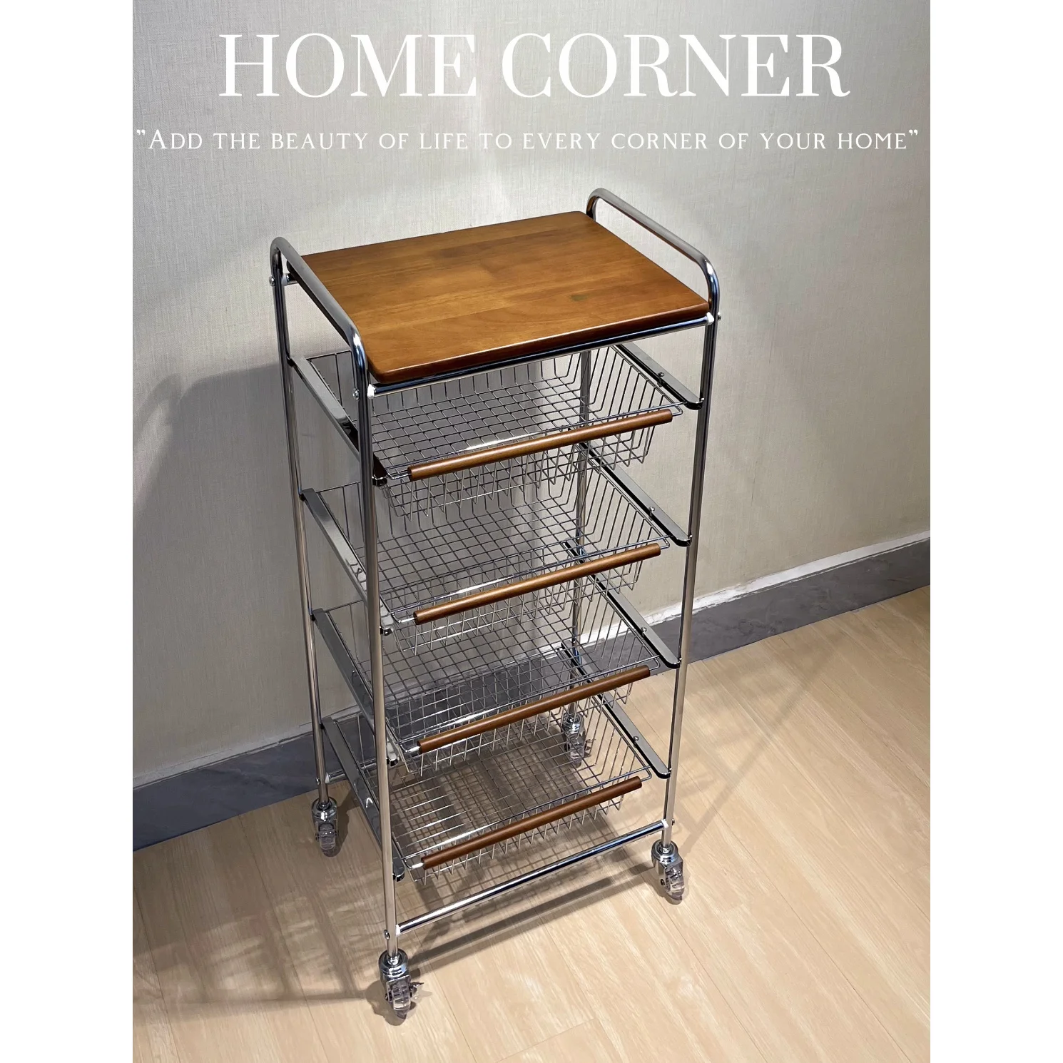 

Mid-Century Wooden Organizer Rack Home Kitchen Storage Shelf Vintage Dining Room Serving Cart or Decor Trolley