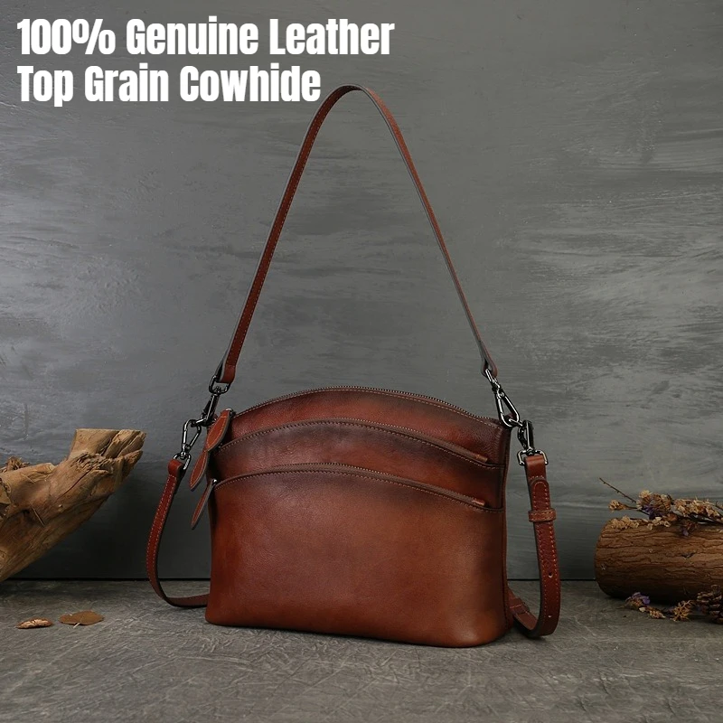 

Genuine Leather Dumpling Bag for Women, Top Grain Cowhide Vintage Shoulder Crossbody Purse, Niche Commuter Handbag