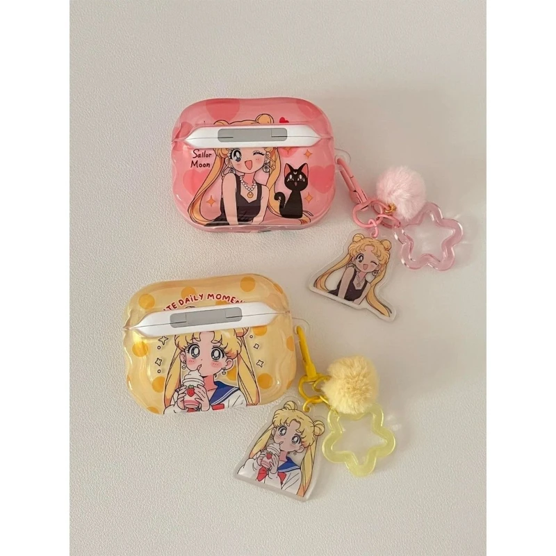 Funda para auriculares con diseño de Sailor Moon, estilo anime y personalidad, adecuada para AirPods 1/2/3/4 Pro/Pro2/Pro3, funda protectora para auriculares.