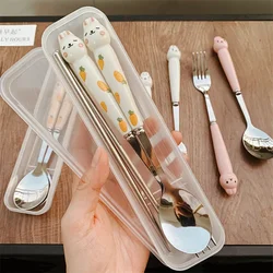 Cutlery Cartoon Rabbit Spoon Fork Chopsticks Sets Portable Lunch Tableware Stainless Steel Travel Dinnerware Kitchen Supplies