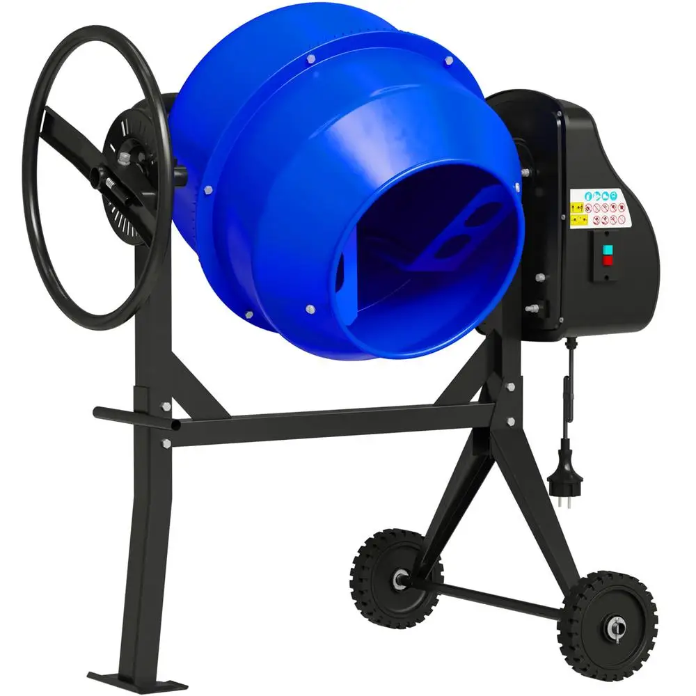 Portable Electric Cement Mixer Machine 120L 4.3 Cu.Ft. 450W 3/5HP with Wheel and Stand Mixing Stucco Gray