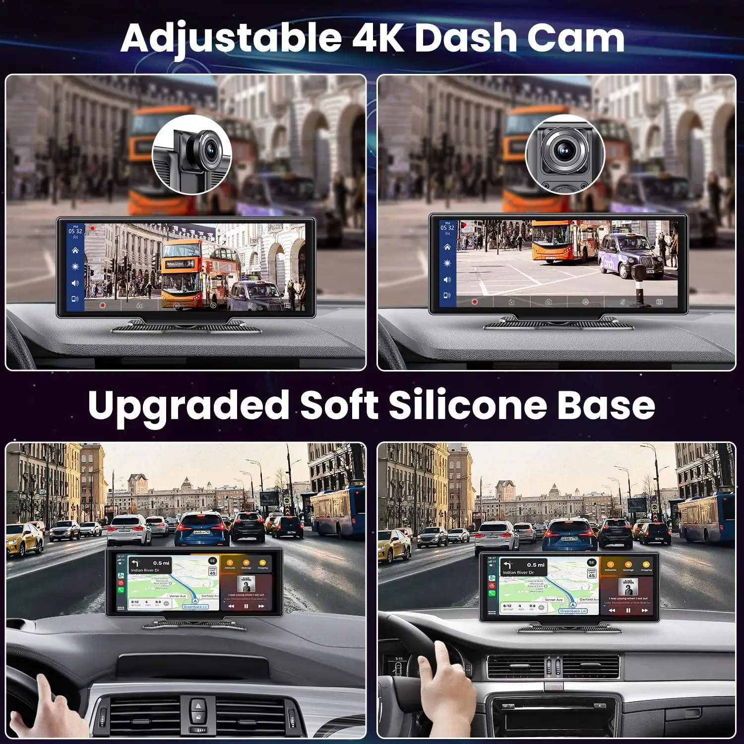 Srnubi 7/10.26" Bezprzewodowy Ekran Carplay do Samochodu, Android Auto Kamera Samochodowa 4K DVR, Kamera Tylna 1080P, Rejestrator Nawigacyjny, AUX — zdjęcie produktu 5