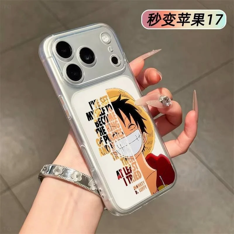 Cartoon One Piece Monkey D Luffy Quote Text Splicing Large Window Clear Phone Case For iPhone 12 13 14 15 16 17 18 Pro Max Cover