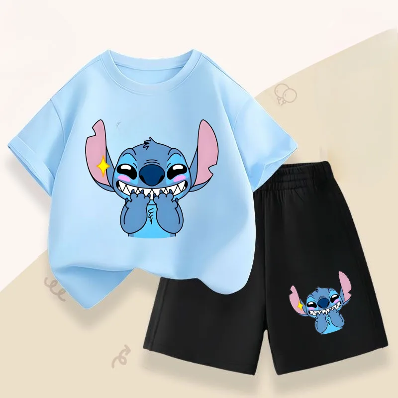 Summer Children's Casual Outfits Stitch Printed Boys Short Sleeved Top Sets Kids T Shirt Shorts Two Piece Suit Disney 2025 image 6