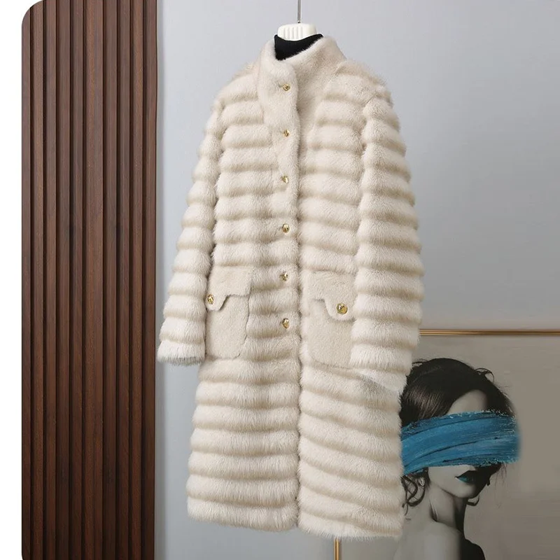 Mode namaakbont jas voor dames jas met lange mouwen dikke warme vrouwelijke bovenkleding chique tops vrouw winterjassen faux nertsen bontjas