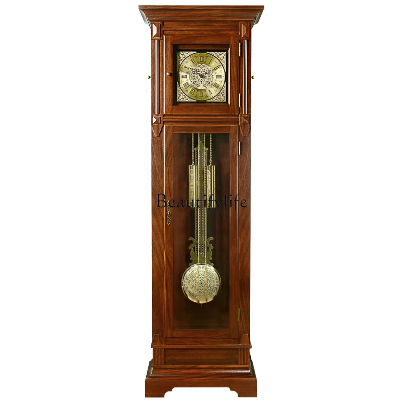 New Chinese floor clock Living room simple modern solid wood Chinese retro mechanical floor clock