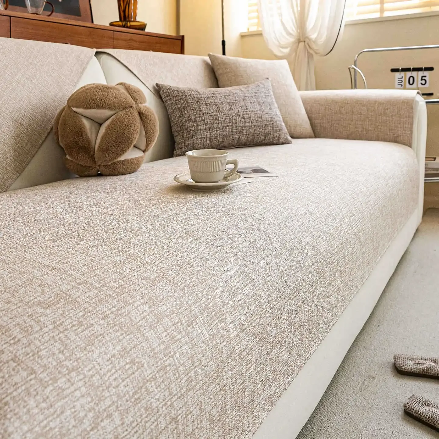 Imitation Linen Woven Sofa Cover Simple High-End soft Comfortable Breathable All-Season New Cushion Fixed Non-Slip Sofa Cover
