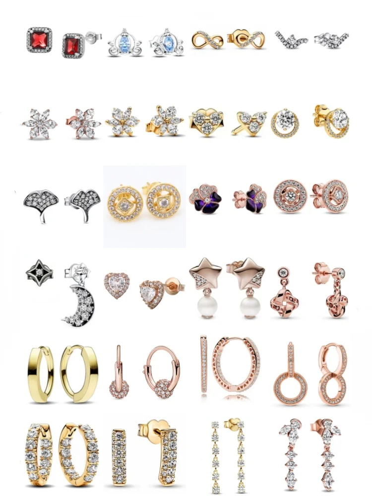 Original Gold Rose Gold Heart Snowflake Winter Earrings Earring Stud 925 Sterling Silver Jewelry For Women Party