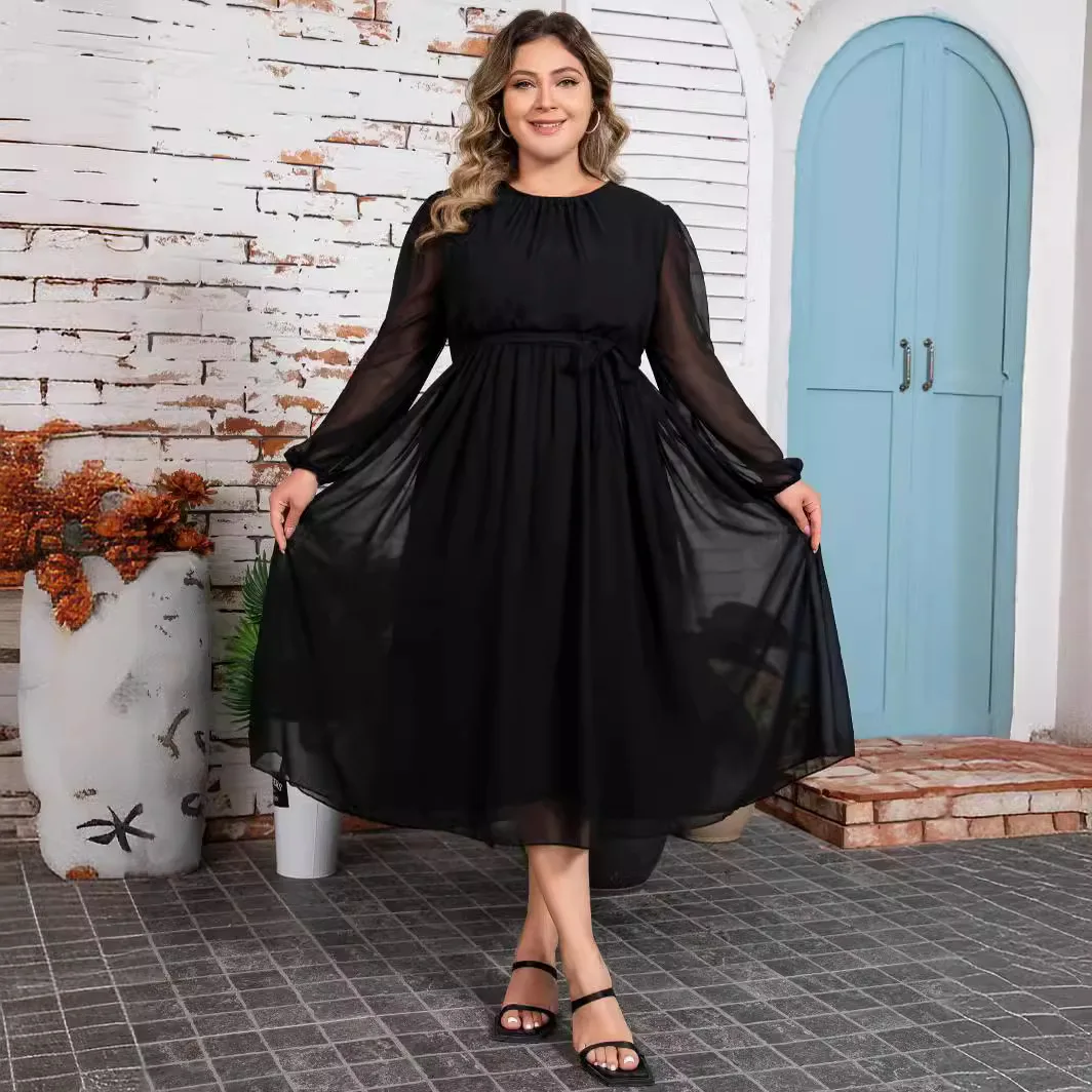 Ele حجم كبير للنساء Dr لون نقي التخسيس الشيفون الخصر Cinched الدهون MM المرأة الدكتور منتصف طول طويل Sve جولة Ne #4