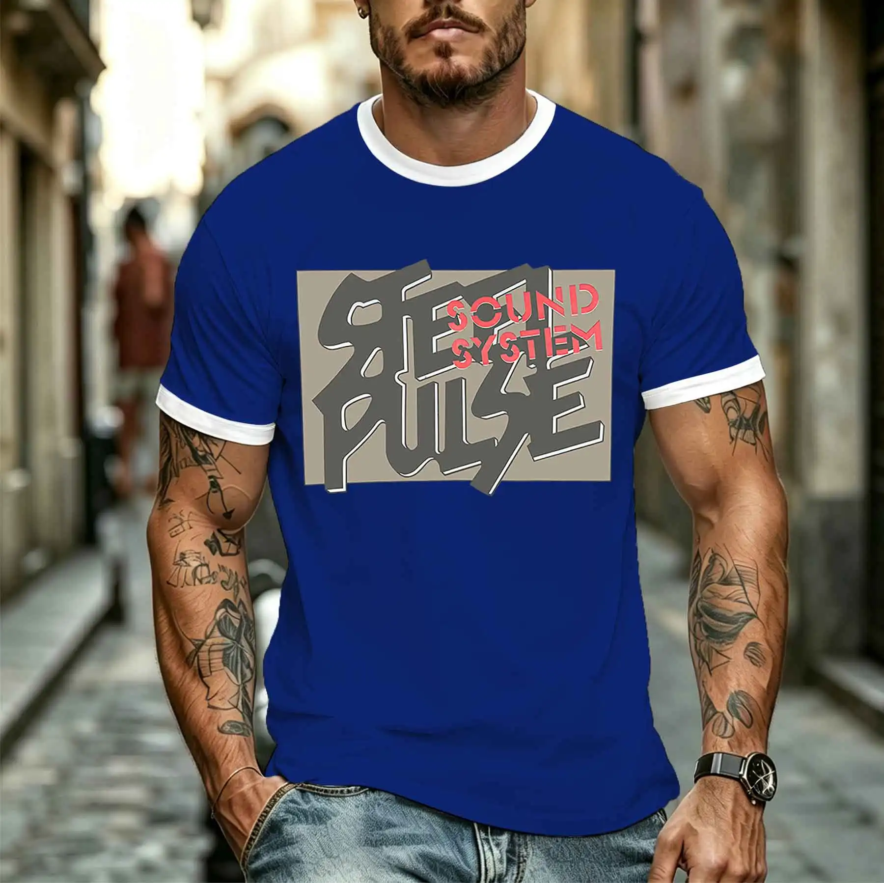 2026 new model Tee Stylish Comfortable Men's Loose Fit T-Shirt Retro Japanese Character & Sound System Graphic Streetwear Top Te