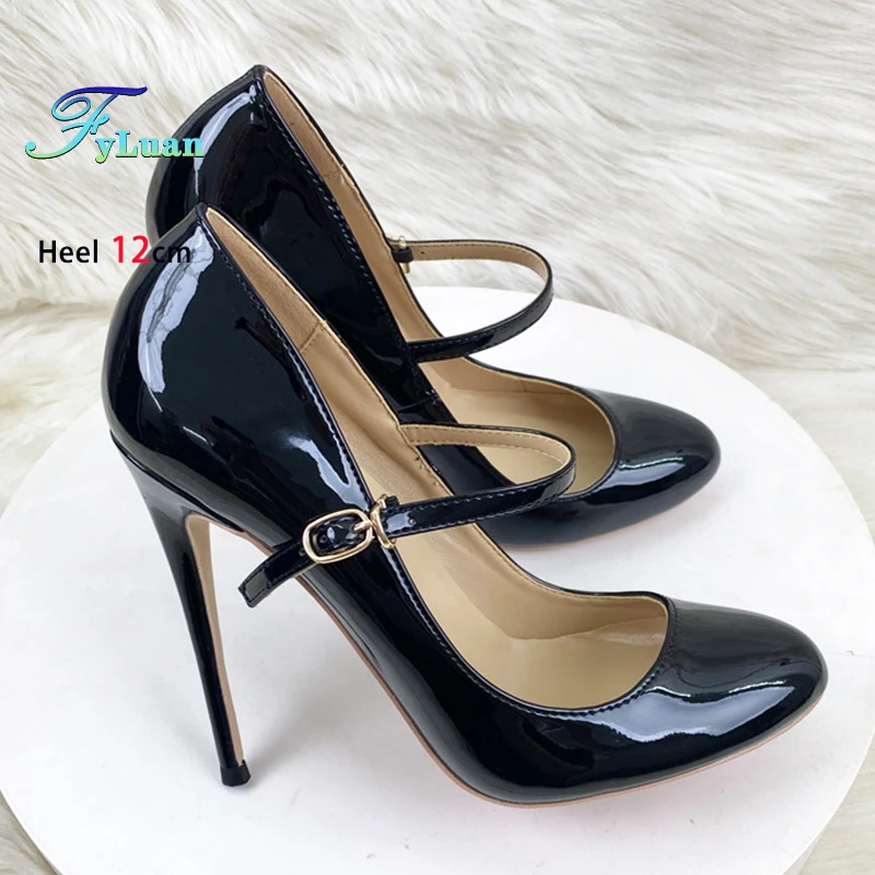 Round Toe Stiletto Shoes For Women Black Mary Jane Shoes 10CM 12CM Thin High Heels Spring Autumn Buckle Strap Fashion Sexy Pumps