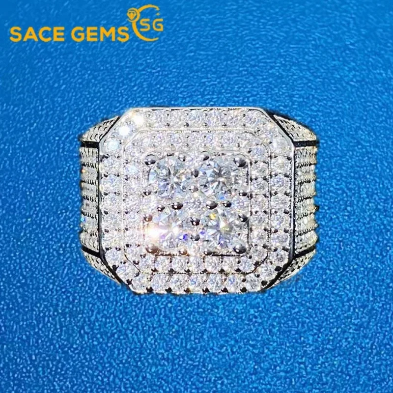 Sace gems gra certificado d cor completa moissanite anel para mulheres homens s925 prata esterlina casamento diamante luxo jóias finas