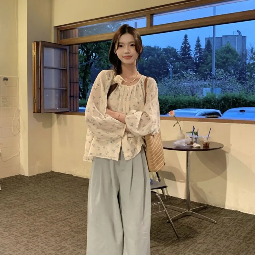 الترفيه مطوي بلوزة طويلة الأكمام Ins فضفاضة الدانتيل الأزهار بلوزة ربيع الخريف الحلو زهرة قميص أعلى الشارع الشهير #2