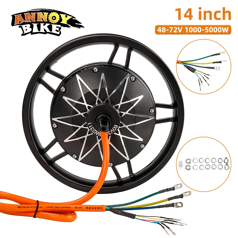 Electric Bicycle 14 inch Hub Motor 48v 72v 1000w 5000w High Power Brushless Disc Brake Hub Motor for Electric Motorcycle E Bike