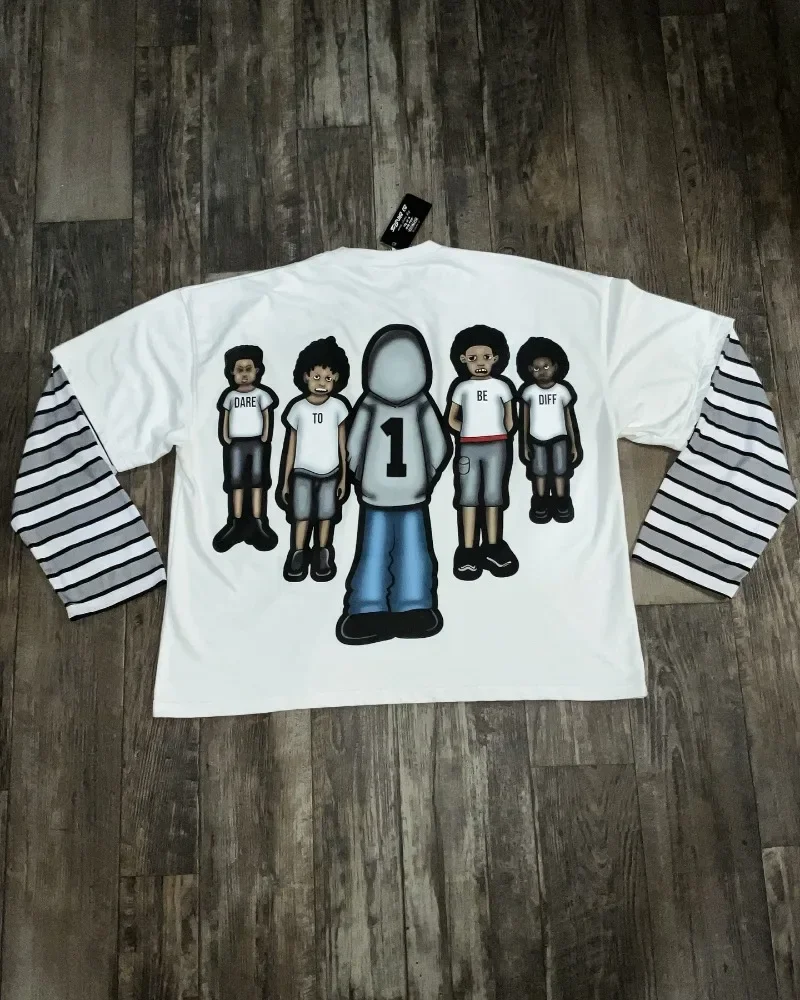 American street cartoon letter printed long sleeve man y2k Goth Harajuku fashion T-shirt couple casual loose personality top