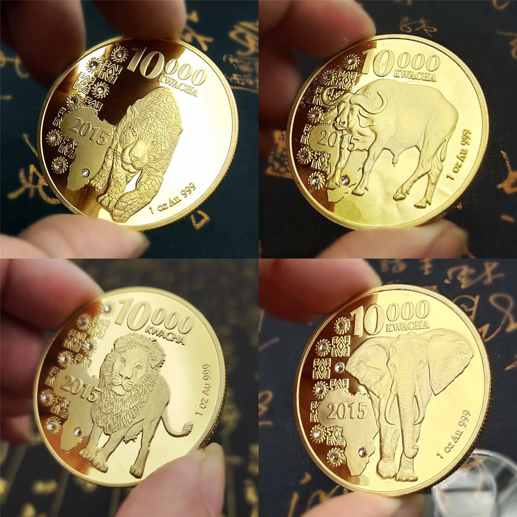 

4Coins/Set Africa Wildlife Collectible Coins Gold Plated Zambia Animals Commemorative Coin Home Decor Crafts Art Collection Gift