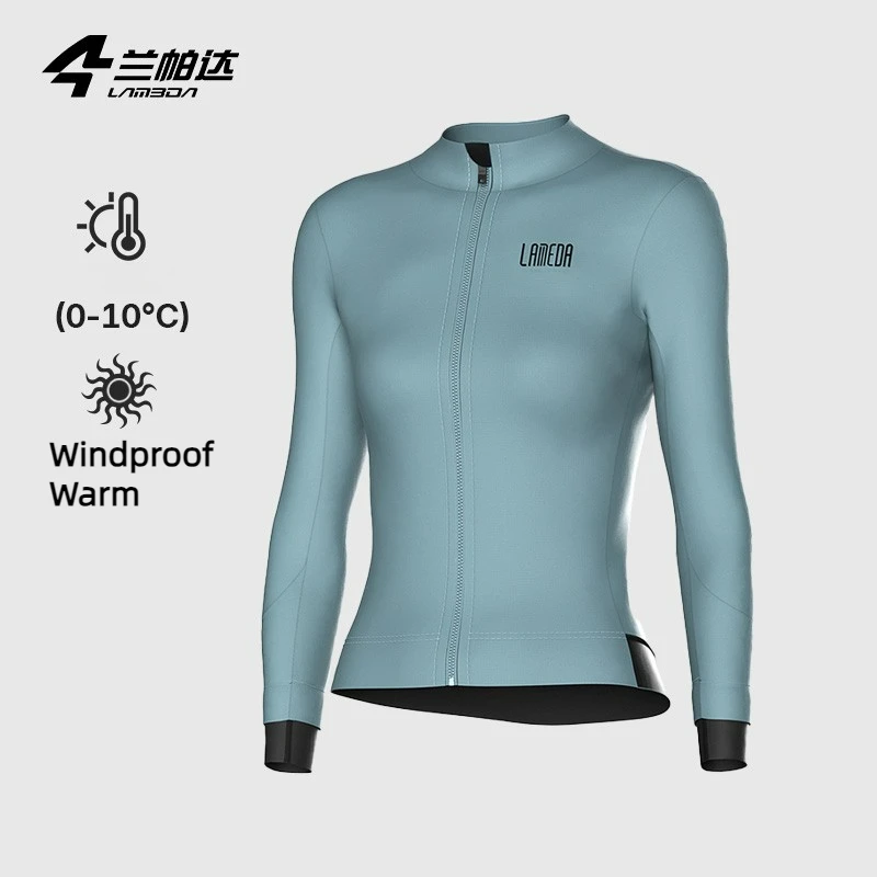 Lambda-Winter Cycling Coat for Women, Long Sleeve, Thermal Fleece, Warm, Windproof Bike Coat with Pockets, Women's Cycling Jacke