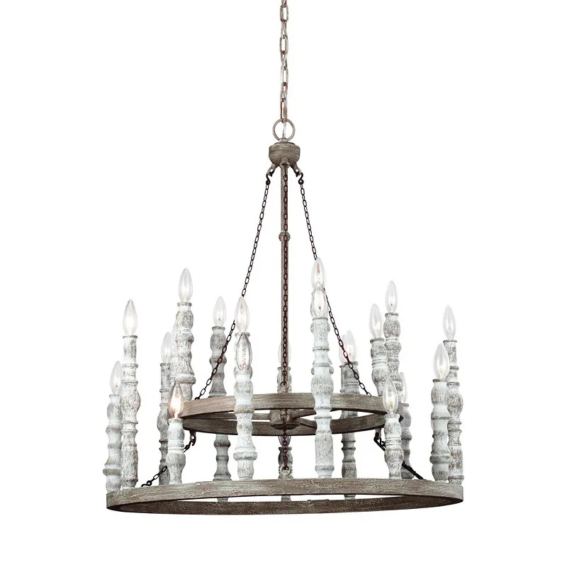 

American rural antique solid wood art chandelier French living room old iron double layer