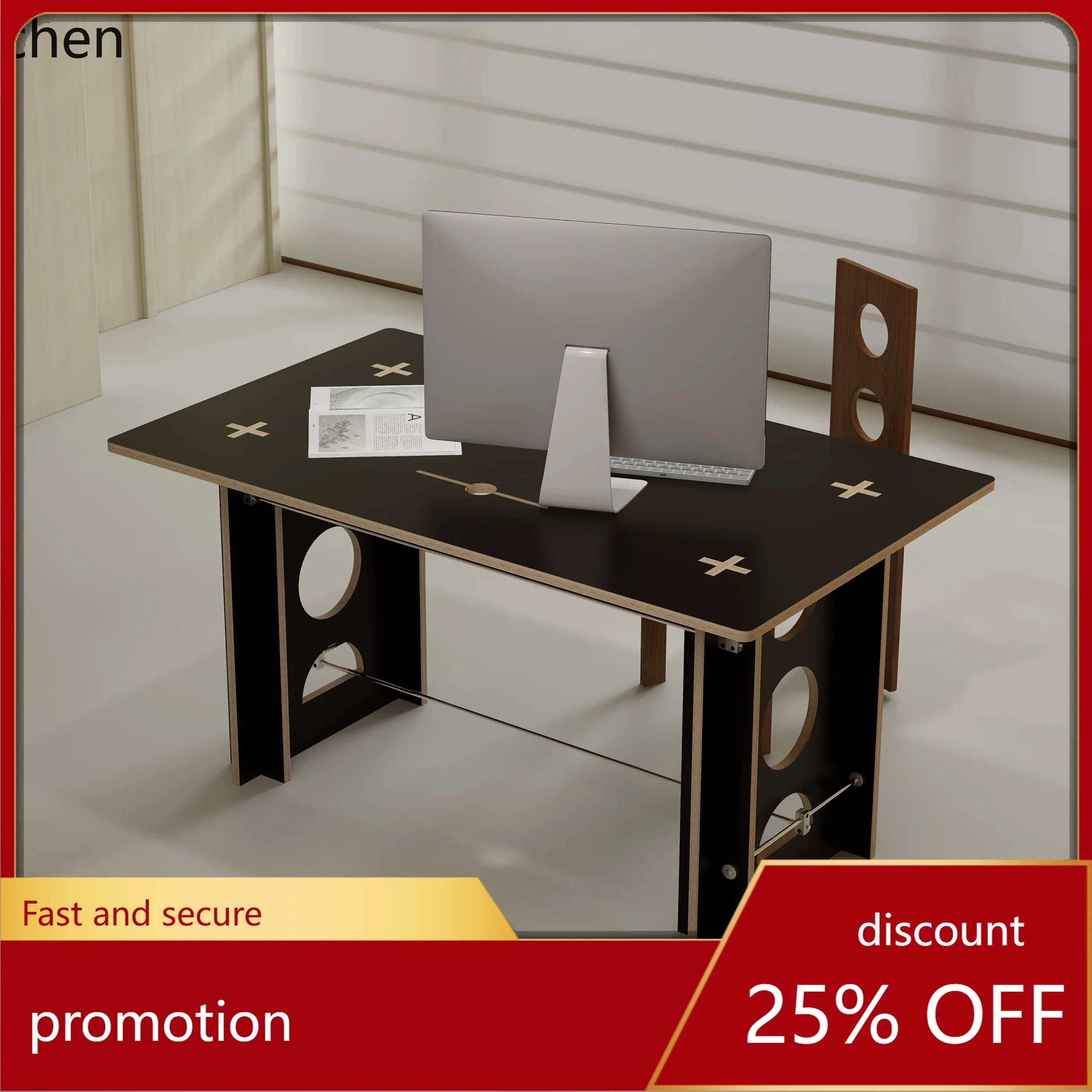 

Очень простой по стилю и функциональности стол из массива дерева с металлической черной отделкой, офисный стол, компьютерный стол.