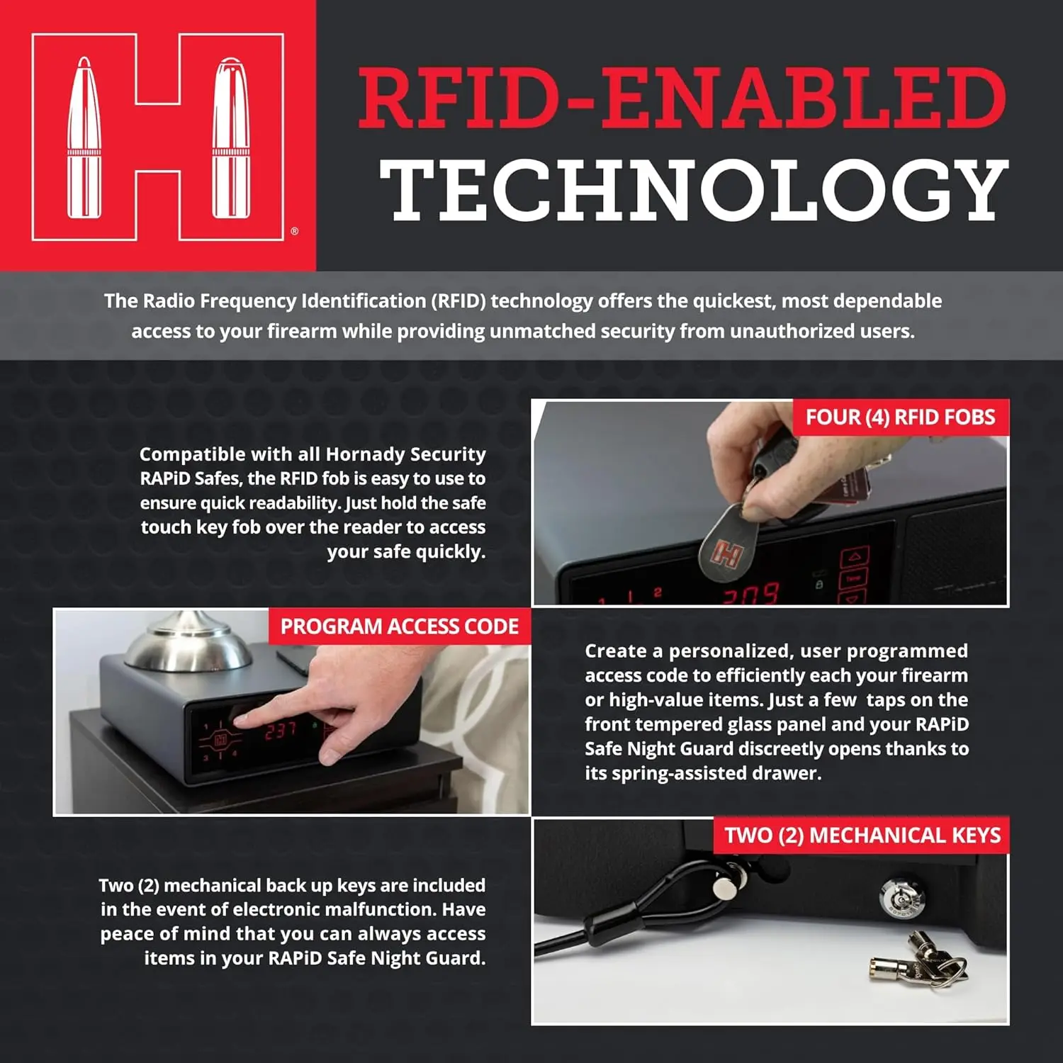 Rapid Safe Night Guard – Nightstand Gun Safe with RFID Reader, Clock, USB Ports – RFID Safe for Fast, Multiple Method Entry – In
